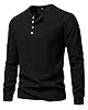 MakingDa Henley T Shirt Mens Long Sleeve Slim Fit Waffle Grandad Collar 4 Button Jumper Tops Smart Casual Collarless Shirts-Black-L #1