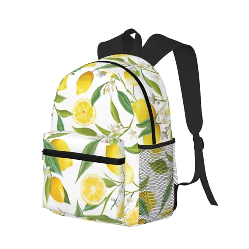 Sac à dos imprimé citrons noir polyvalent décontracté double épaule