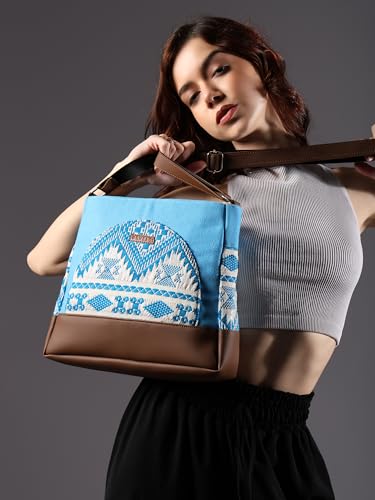 Image of ENSAC Women's Premium Cotton /Full Sling Shoulder Bag | Ladies Purse Handbag | Special & Luxury Gift (SLING-U LEAF-DARK BROWN)
