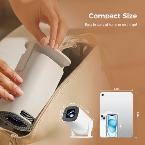 Image of Mini Projector with Wifi and Bluetooth, 4K Protable Smart Projector Build-in Android 14, 130 inch Screen Auto Keystone Movie Projector Compatible with HDMI Phone TV Stick for Bedroom Outdoor