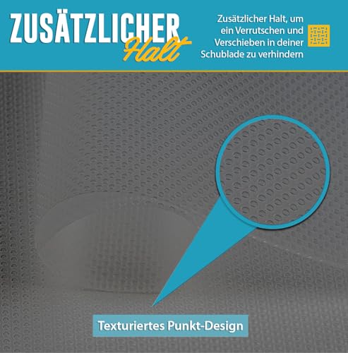 Schubladenmatte von Linda's Essentials (60 x 500 cm) - Antirutschmatte Schubladen Schrankfolie Schrankpapier abwaschbar, Kühlschrank Folie die Schubladen und Regale sauber hält - Zuschneidbar (grau)