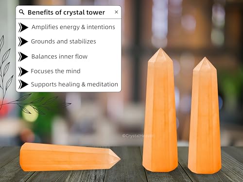 Image of Certified Orange Selenite Crystal Tower Obelisk Point for Chakra, Healing and Balancing - AAA Grade Original Certified Gemstone Agate for Reiki Meditation Yoga Spiritual (3-4 Inches)