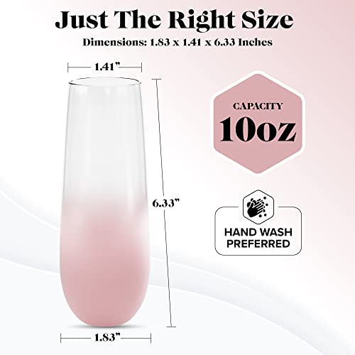Trina Turk Ombre Frosted Stemless Flutes | Set Of 4 | Made Of Glass | 10-Ounce | Champagne Wine Glasses For Rose And Mimosas | Cocktail Drinking Glass Set (Pink) #TOP6