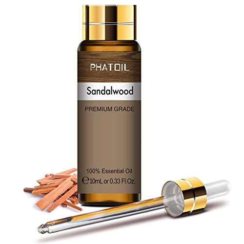 Huiles Essentielles Bois de Santal 10 ML, PHATOIL Huile Essentielle 100% Pure et Naturelle pour Diffuseur Humidificateur, Huile Parfumée pour Aromathérapie de Qualité Thérapeutique Cover