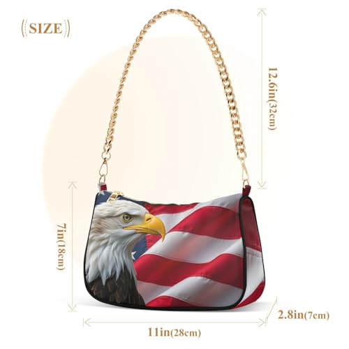 Image of Shoulder Bags for Women American US Flag Independence Day Patriotic Hobo Tote Handbag Small Clutch Purse with Zipper Closure