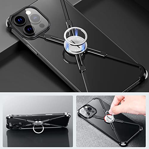 Oatsbasf Bumper Case For Iphone 14 Pro Max, Aluminum Metal X-Frame Support Bumpers Compatible Iphone 14 Pro Max 6.9 Inch (Black) #TOP6