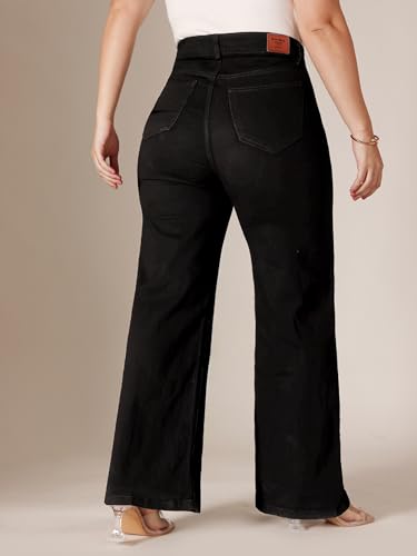 Image of Miss Chase A+ Women's Wide-Leg High Rise Regular-Length Stretchable Denim Jeans