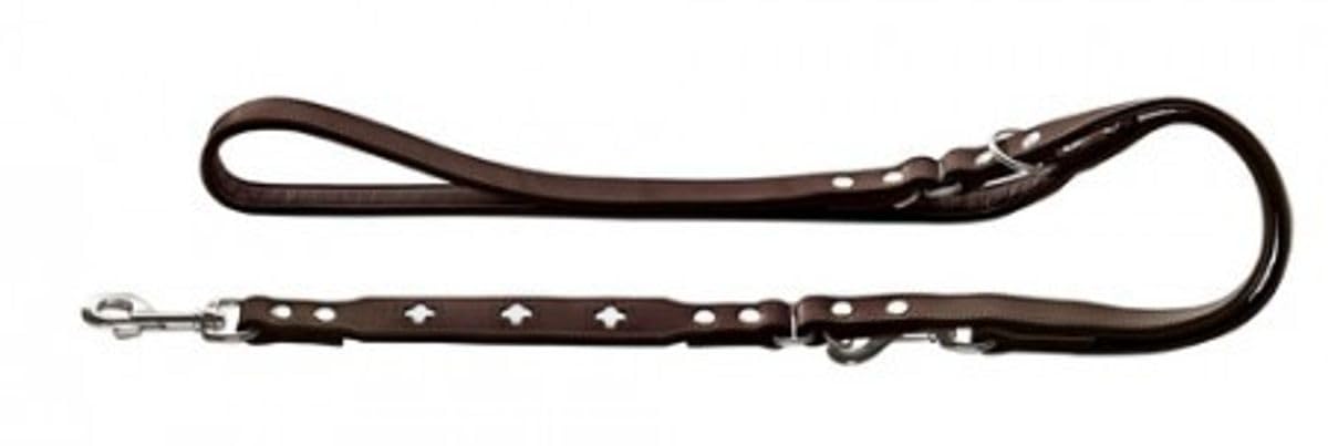 HUNTER Verstellbare Hundeführleine SWISS, Farbe: braun/schwarz, weiches Rindsleder, schweizer Kreuz, elegante Optik, 3-fache Verstellmöglichkeit, komfortabel, Made in Germany, Größe: 18/200