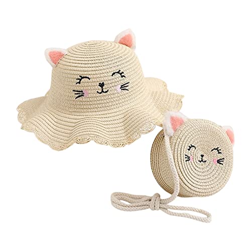 BILIKEYU Kids Sun Hat Bag Sets Bohemia Wide Brim Braid Breathable Summer Beach Hats for Boys Girls 2 to 8 Years