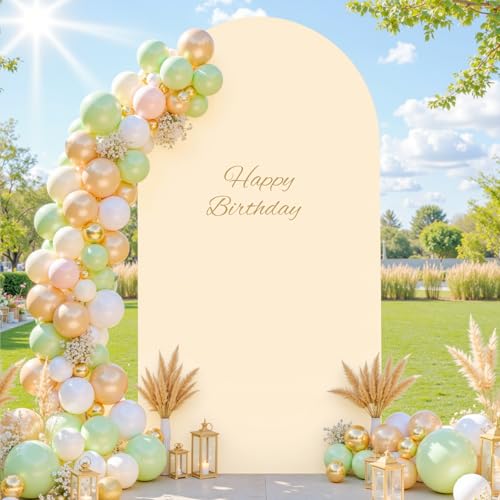 Image of Champagne Arch Cover 6.6FT Spandex Fitted Wedding Arch Stand Covers Round Top Chiara Arch Covers Stretchy Backdrop Cover for Birthday Party Ceremony Banquet Decoration