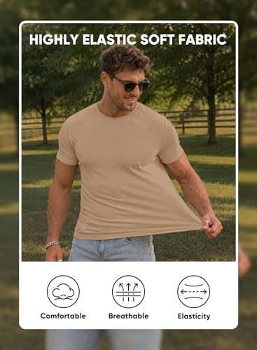 Image of JMIERR Mens Short Sleeve T Shirt Summer Muscle Slim Fitted Crewneck Longline Tees Shirts for Gym Workout