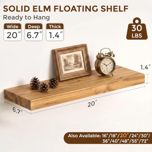 Image of Fun Memories 20 inch Wall Mounted Floating Shelves, Natural Elm Wood, 2 Pack