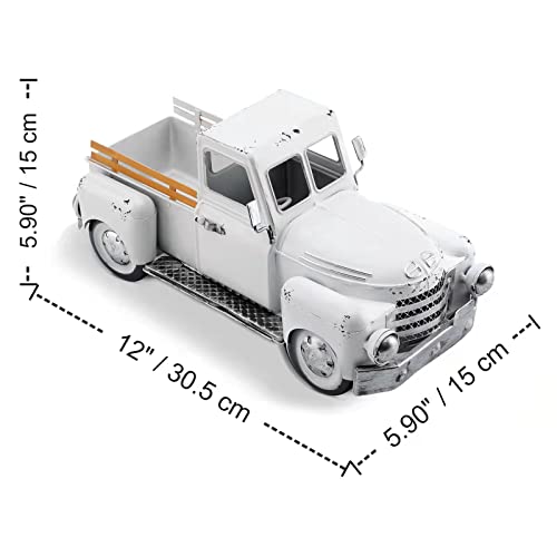 Fjjbsd Farmhouse White Truck Decor, Vintage Rustic Metal Truck Planter,Fall Outdoor/Indoor Pickup Decoration,Decorative Tabletop Storage, Table Centerpiece Decor, Car Model Gift #TOP1