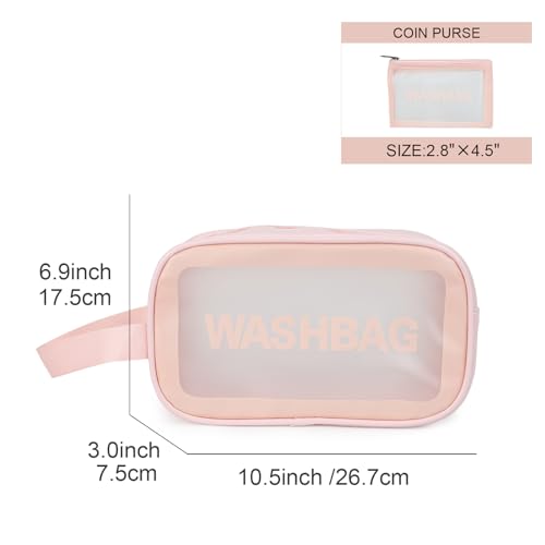 Gladdon Clear Travel Toiletry Bags for Women Clear Purse Bathroom Shower Pouches Makeup Bag Set of 4 Washbags Pink3
