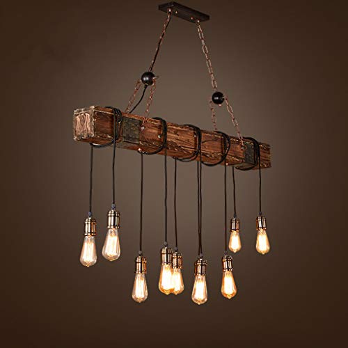 Suspension industrielle E27 vintage lustre métal bois 10 têtes réglable salon bar