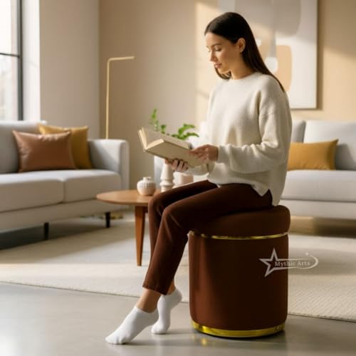 Image of Ottoman Stool for the Living Room Ottoman Pouffes for Sitting, Puffy Stool for Living Room Dressing Table Stool Brown