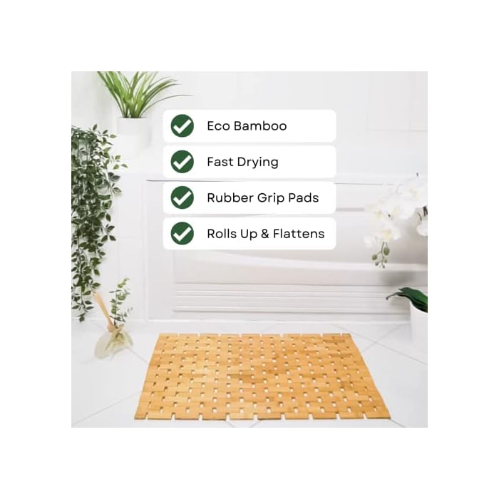 The Bath Tree Bamboo Bath Mat for Shower, Upgraded Rubber Grip Pads