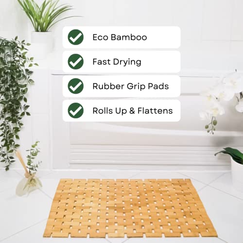The Bath Tree Bamboo Bath Mat for Shower, Upgraded Rubber Grip Pads