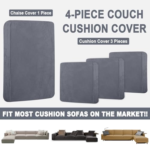 Bt.Wa Sectional Couch Covers For 4-Piece Seat Cushion Velvet Separate L Shape Couch Cover Stretch Sofa Slipcover With 2 Pieces Pillowcases Furniture Protector thumb #3