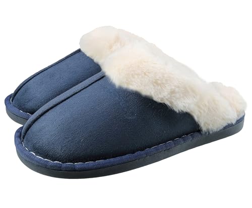 SMajong Hausschuhe Damen Herren Winter Warme Plüsch Pantoffeln Lammfell Flauschige rutschfeste Slippers Indoor Outdoor Blau 44/45 EU (Sohlengröße 46/47)