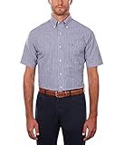 Tommy Hilfiger mens Short Sleeve Button-down Dress Shirt, Riviera Blue, 17.5 Neck US
