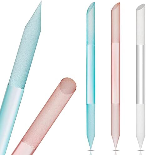 SILPECWEE 3 Pieces Glass Cuticle Pusher Glass Nail File Crystal Glass Cuticle Stick Set Double Sided Cuticle Remover Tool Cuticle Tools for Nails Manicure Pedicure Precision Filing