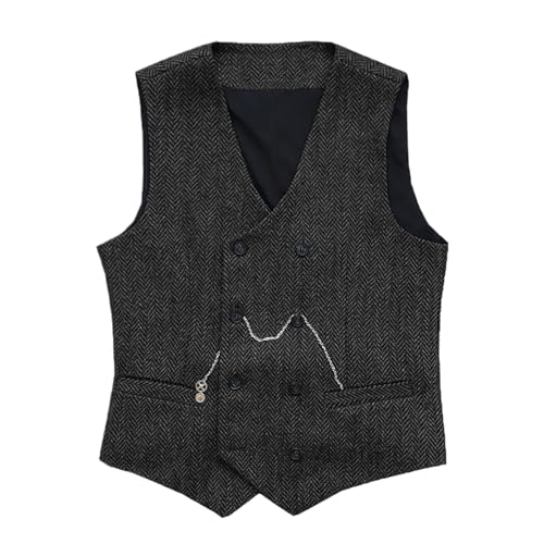 Eauptffy Chaleco de traje para hombre, estilo vintage, corte regular, ropa de calle, boda, novio, banquete, juego de trabajo, corte estrecho, cárdigan moderno, transpirable, parte superior, clásico