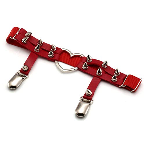 MILAKOO 2 Pcs Women PU Leather Punk Rivet Stud Leg Garter Belt (Red) - Thumbnail 5