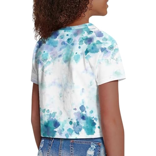 Image of Girls Summer Crop Top Outfits Short Sleeve T Shirts Kids Cute Clothes Tees Blouse