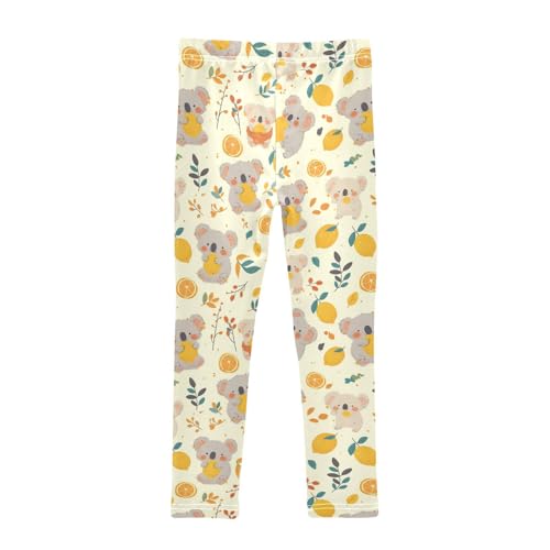 Cute Koala Bear Girls' Leggings Toddler Doodles Lemos Leaves Kids Yoga Pants Dance Active Tights 4T2