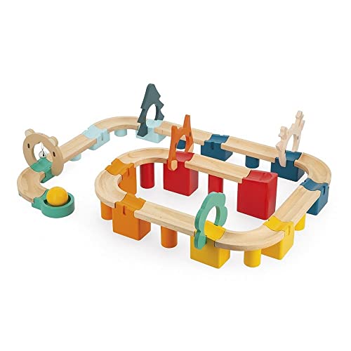 Janod - Mi Primer Circuito de Madera - 44 Piezas - Juego de Construcción y Estímulo - Motricidad Fina - Certificado FSC - Pintura al Agua - A Partir de 2 Años, J08044