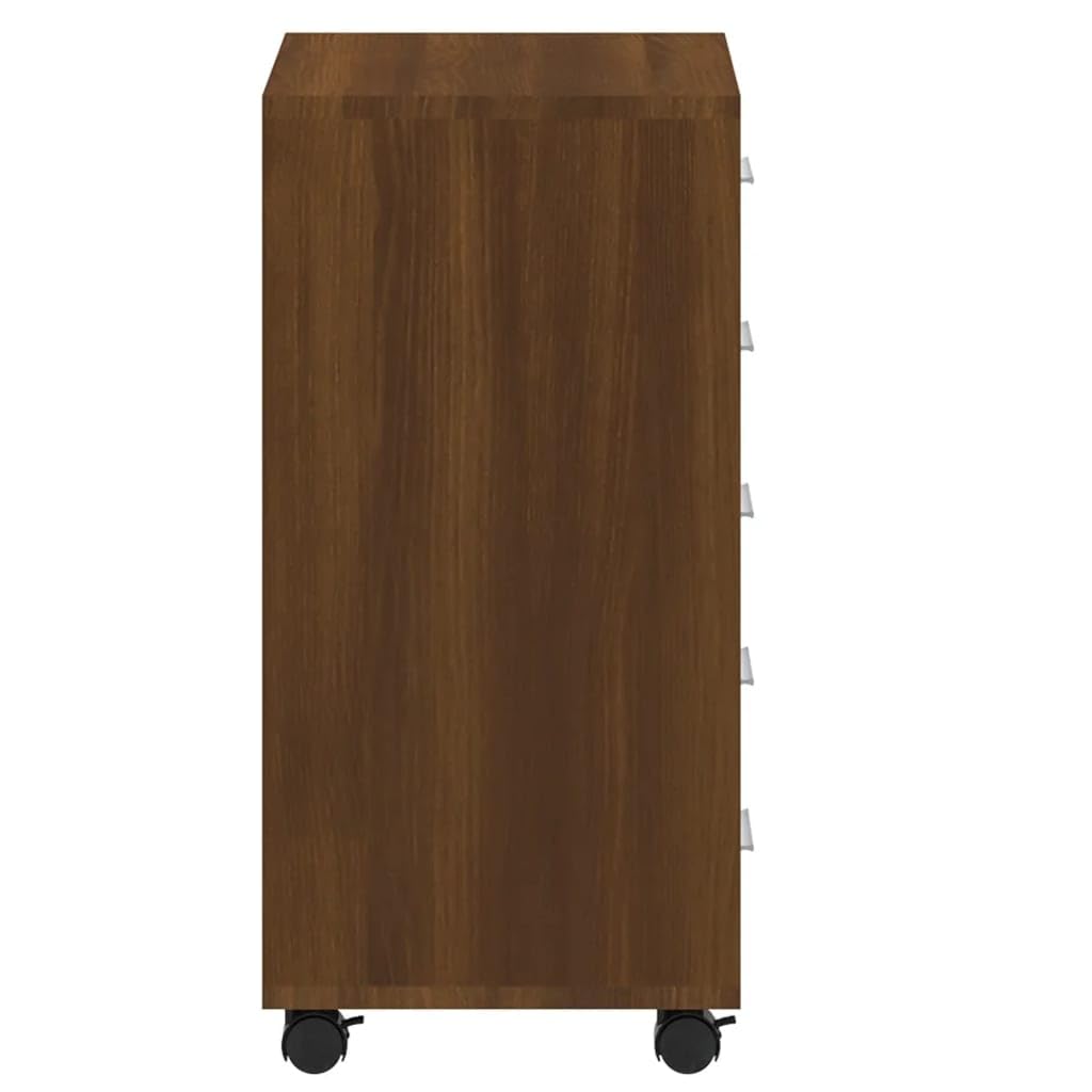 Cómoda con ruedas en aspecto de roble marrón, 33 x 38 x 63 cm, material de madera con 5 cajones y 4 ruedas, armario de oficina flexible, práctico armario de almacenamiento para oficina