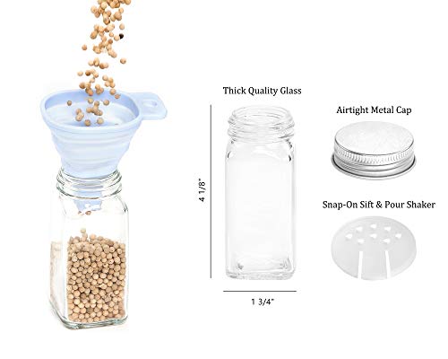 3 Tier Cabinet Spice Rack Organizer with 21 Empty Glass Spice Jars (4oz), 224 Spice Labels, Chalk Marker and Funnel Set, for Pantry, Cupboard or Countertop