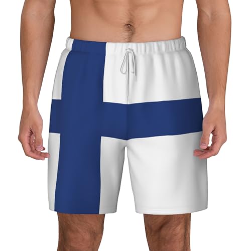 Finnish Flag Breathable Fit Trends Men's Swim Trunks Board Short with Waist Elastic Band Swimming Trunks