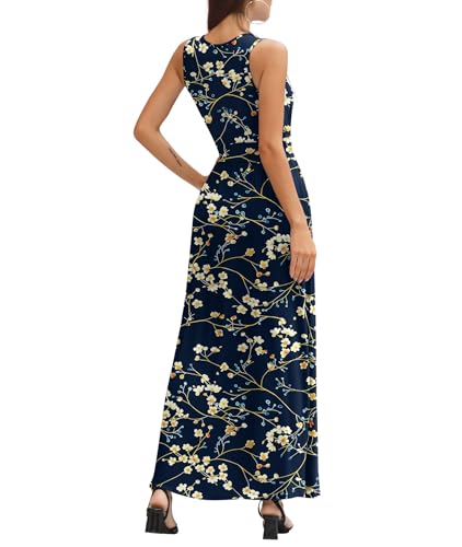 Image of LILBETTER Women Sleeveless Deep V Neck Loose Plain Long Maxi Casual Dress