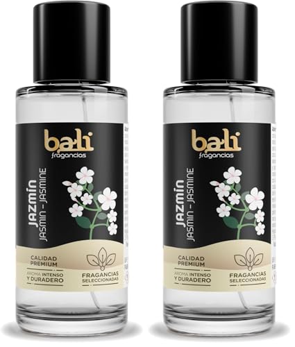 Bali fragancias Esencia al Aceite de Jazmín para Humidificador. Ambientador Dulce y Floral en Esencia para Difusor. Aceite Natural para Quemador de Aromaterapia. 50 ml, el embalaje puede variar