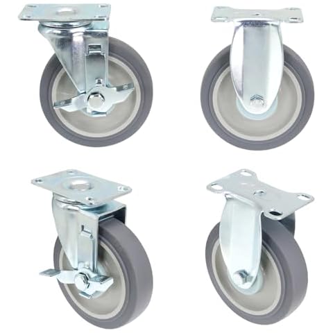 DGQ 5" Caster wheels Heavy Duty Premium Commercial Grade Non-Marking Set of 4 (2 Rigid, 2 Swivel with Brakes) Cover