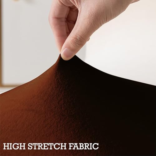 Image of HOKIPO 210 GSM Premium Velvet Stretchable Ottoman Foot Rest Stool Cover, Rustic Brown (NEW-4801-RBR)