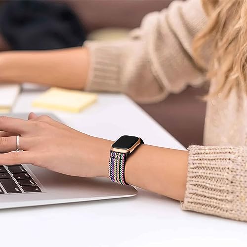 Image of Easuny 5 Pack Stretchy Bands Compatible with Apple Watch 40mm 41mm 42mm 38mm 44mm 45mm 46mm Women, Elastic Fabric Nylon Strap Wristband for iWatch SE 3 2 1 Series 11 10 9 8 7 6 5 4 3 Boho Solo Loop