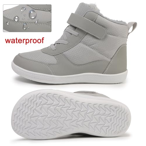 Children's winter snow boots for boys and girls, wide toe barefoot snow boots, children's high-top cotton shoes, sneakers (D2506-grey, Toddler, 10, Digital, US Shoe System, Wide Leg Pants)3