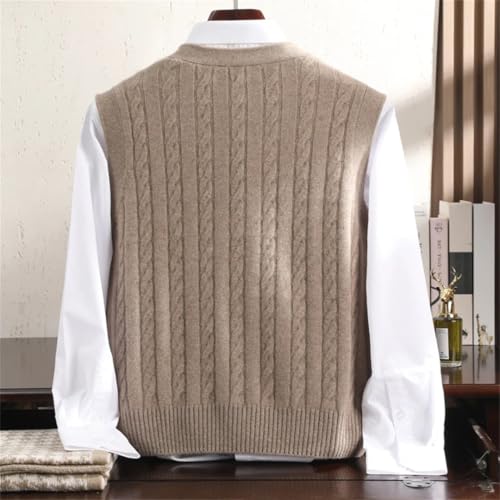 Men’S Solid Cashmere V-Neck Knit Cardigan Vest with Twist Flower Detail for Business Casual Wear3