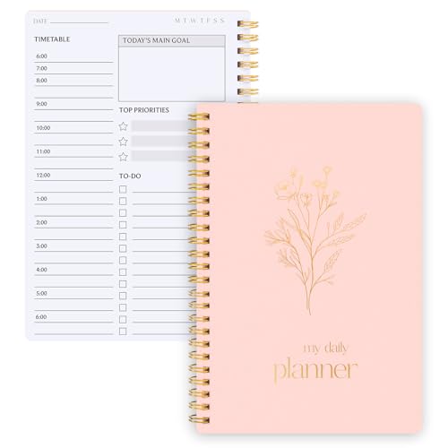 Thboxes Undated Daily Planner with Hourly Schedule, 5.71" X 8.35" Daily To DO List Noteboook Set Goals A5 Daily Personal Organizer Notepad for School Work Office Improve Efficiency Planner, Pink
