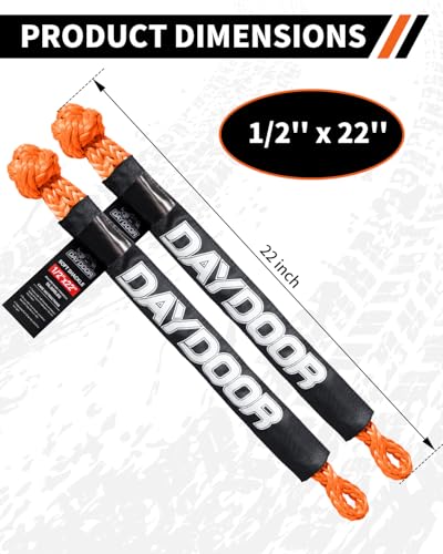 Image of DAYDOOR 56,000 LBS Soft Shackles, 1 /2 inch x 22 inch (2-Pack) Rope Shackles for Recovery, Winch Accessory for Jeep Wrangler, Bronco, 4Runner, Tacoma, ATV /UTV /Jeeps /SUVs, 4x4 Off-Road(Orange)