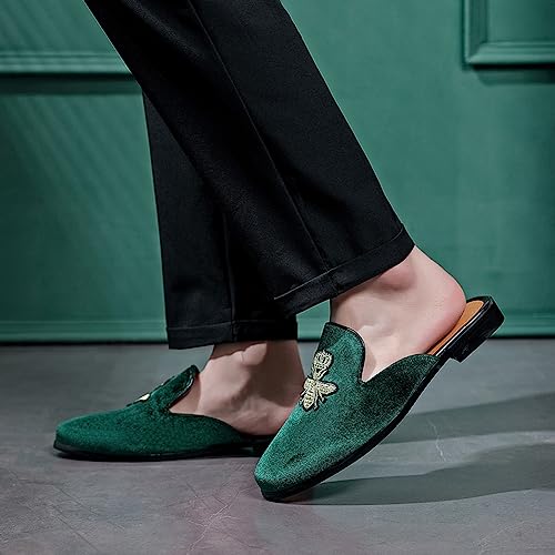 Image of FLQL Mens Shoes Luxury Velvet Gold Buckle Slip-on Penny Loafers Casual Smoking Slippers Indoor Outdoor Sandals Black Size 7-13