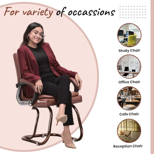 Image of GOYALSON Deluxe Cushioned Office Home Study Chair with Chrome Durable Frame and Cushioned seat Back (2, Brown, Copper Coated Double Pipe Frame)