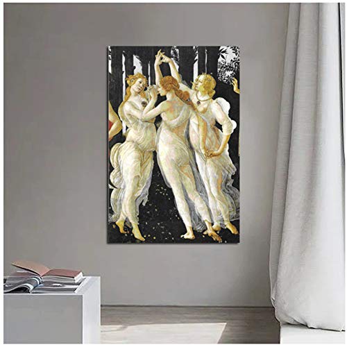 chtshjdtb Tres Gracias Botticelli Tela Pittura Stampa Soggiorno Decorazioni per la casa Arte murale Pittura Poster Immagine -50x70cm Senza Cornice