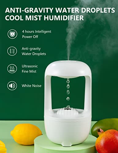 Cool Mist Humidifiers For Bedroom Led Light, Perpurity Anti Gravity Air Humidifier With Water Droplets 500Ml, Portable Small Humidifier With Auto Shut Off For Large Room Bedroom Office Plant. #TOP1