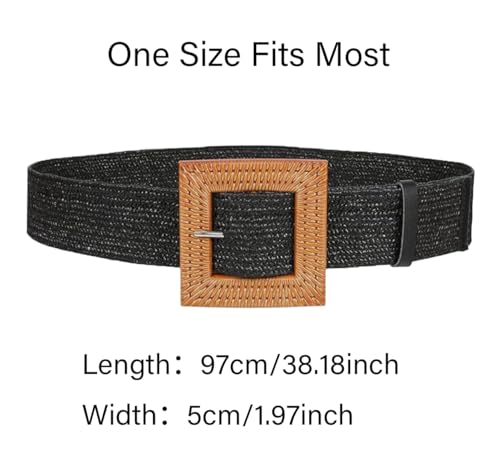 COTIM COYIN Women's Square Buckle Elastic Straw Braided Belts, Woven Boho Waist Belt3