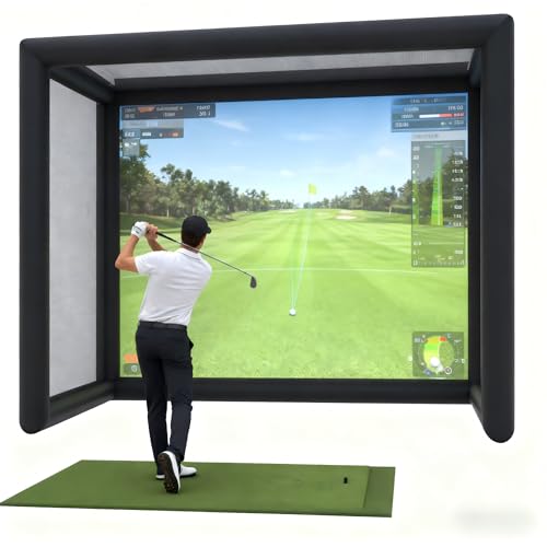 PVC Home Inflatable Golf Simulator Net 1.5x3.5x2.8m Simulator Enclosure with White Projection Screen, Electric Pump for Quick Installation, Indoor Winter Golf Training (Simulator&Turf Not Included)
