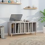IKAYAA Mueble de Discos de Madera 100x38x48 cm, Tocadiscos de Vinilo Stand, Estanteria CD, Mueble Tocadiscos, Mueble para Discos, Mueble para Vinilos, Gris Sonoma